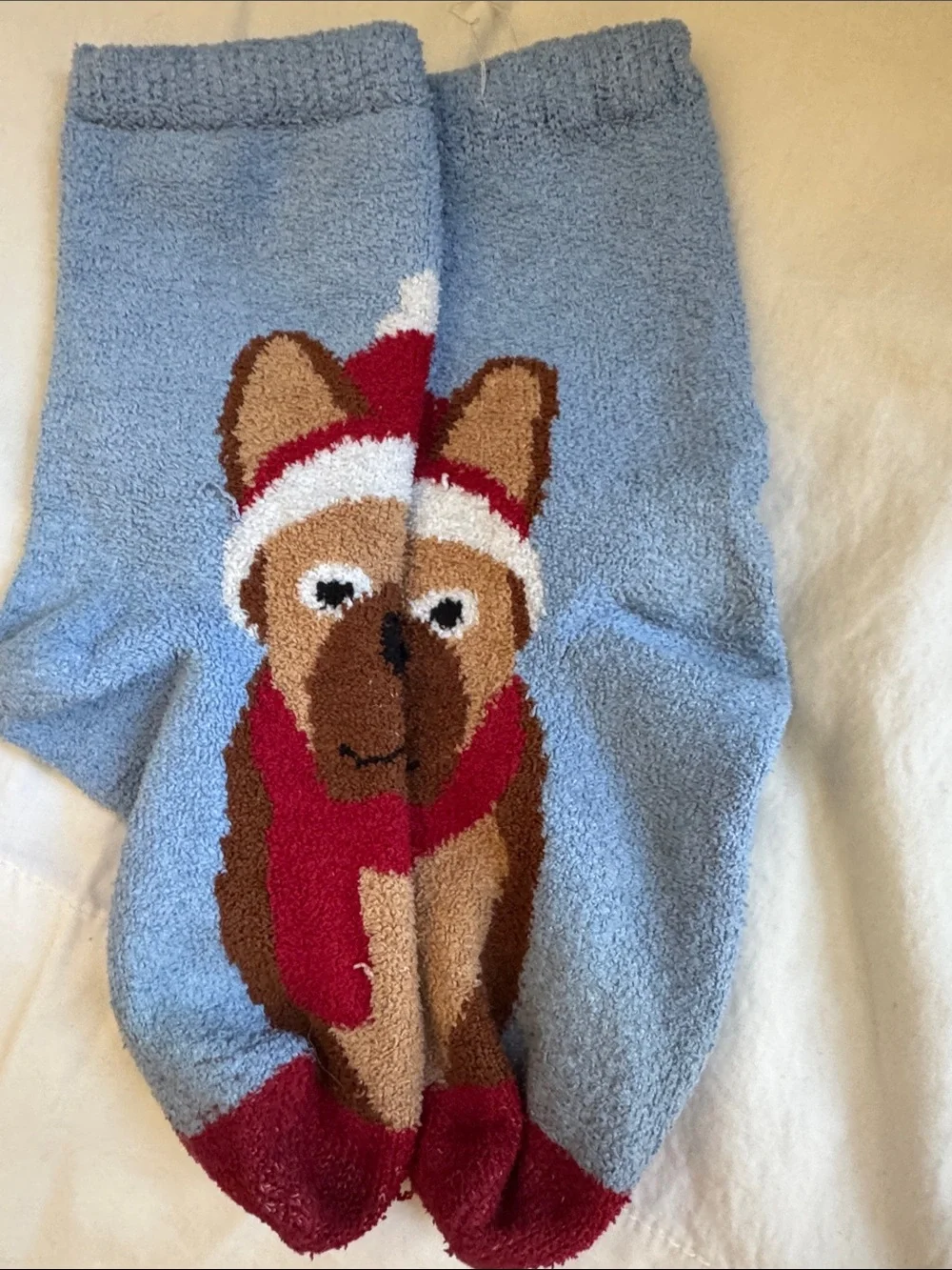 Cozy Blue Holiday Dog Fuzzy Socks